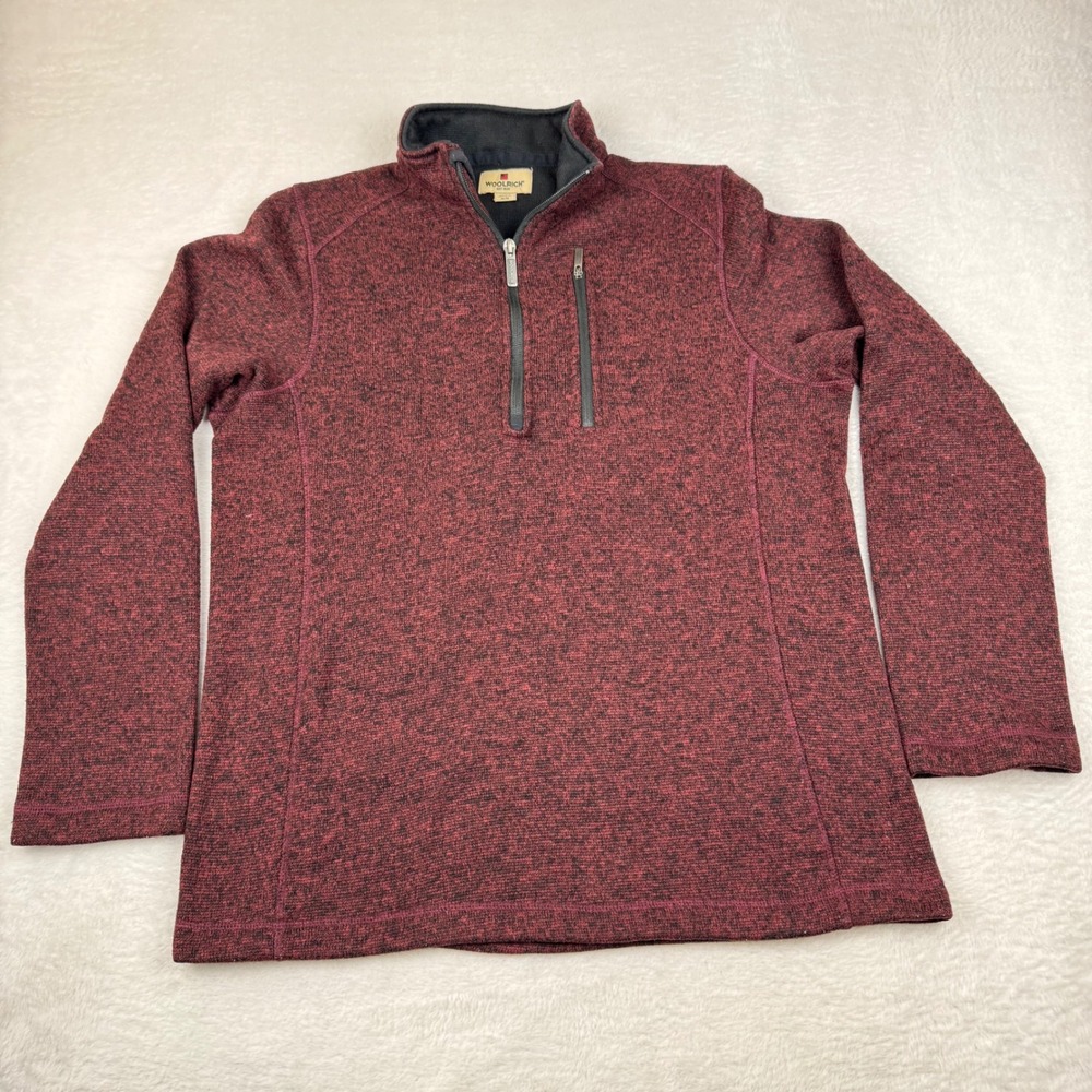 Woolrich Quarter Zip Pullover Mens Medium Burgundy Marled Fleece HMQ0038S
